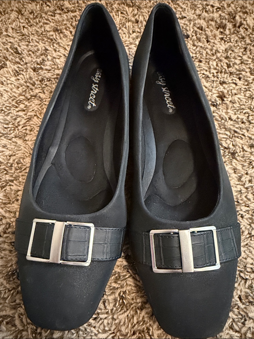 Easy Street Women’s Keely Square-Toe Ballet Flats with Silver Buckle 11M